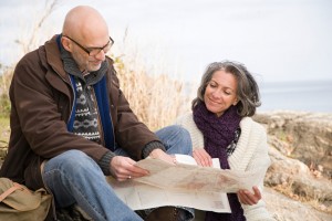 Mature couple looking at a map
